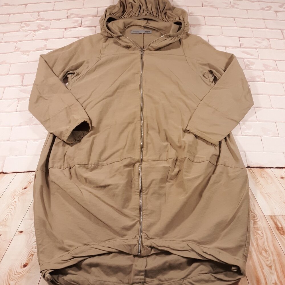JNBY Utility Jacket Womens Small Khaki Long Bomber‎ Hooded Full Zip